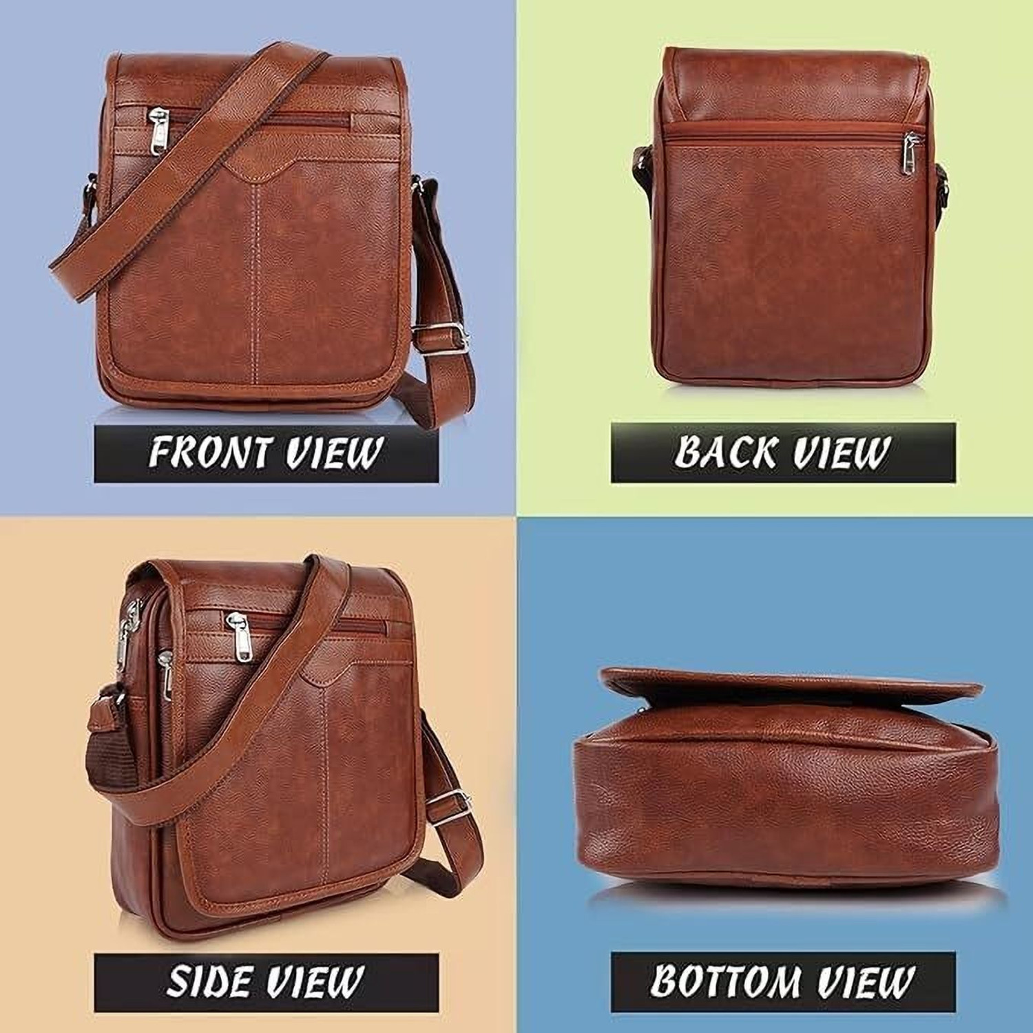 Image of Ronex Tan Sling Bag Pu-Leather Crossbody Bag For Travel Office Going Boys And Girls