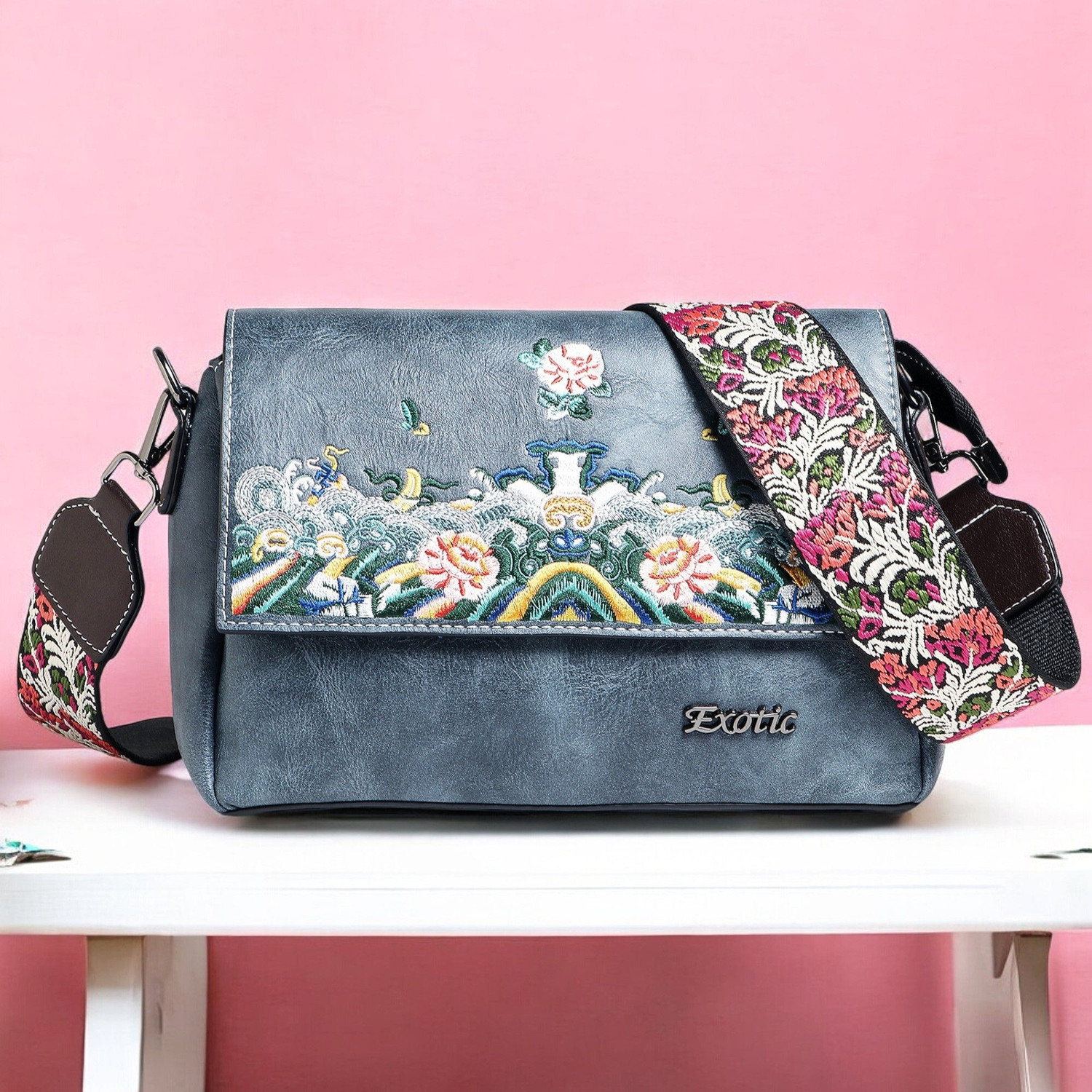 Image of Exotic Premium Grey Sling Bag Floral Essence Premium shoulder sling bag