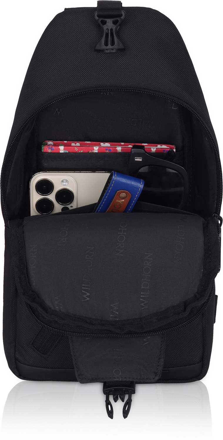Image of WILDHORN Black Shoulder Bag Sling Crossbody Bag for Men, Stylish Chest Shoulder Bag for Men Women