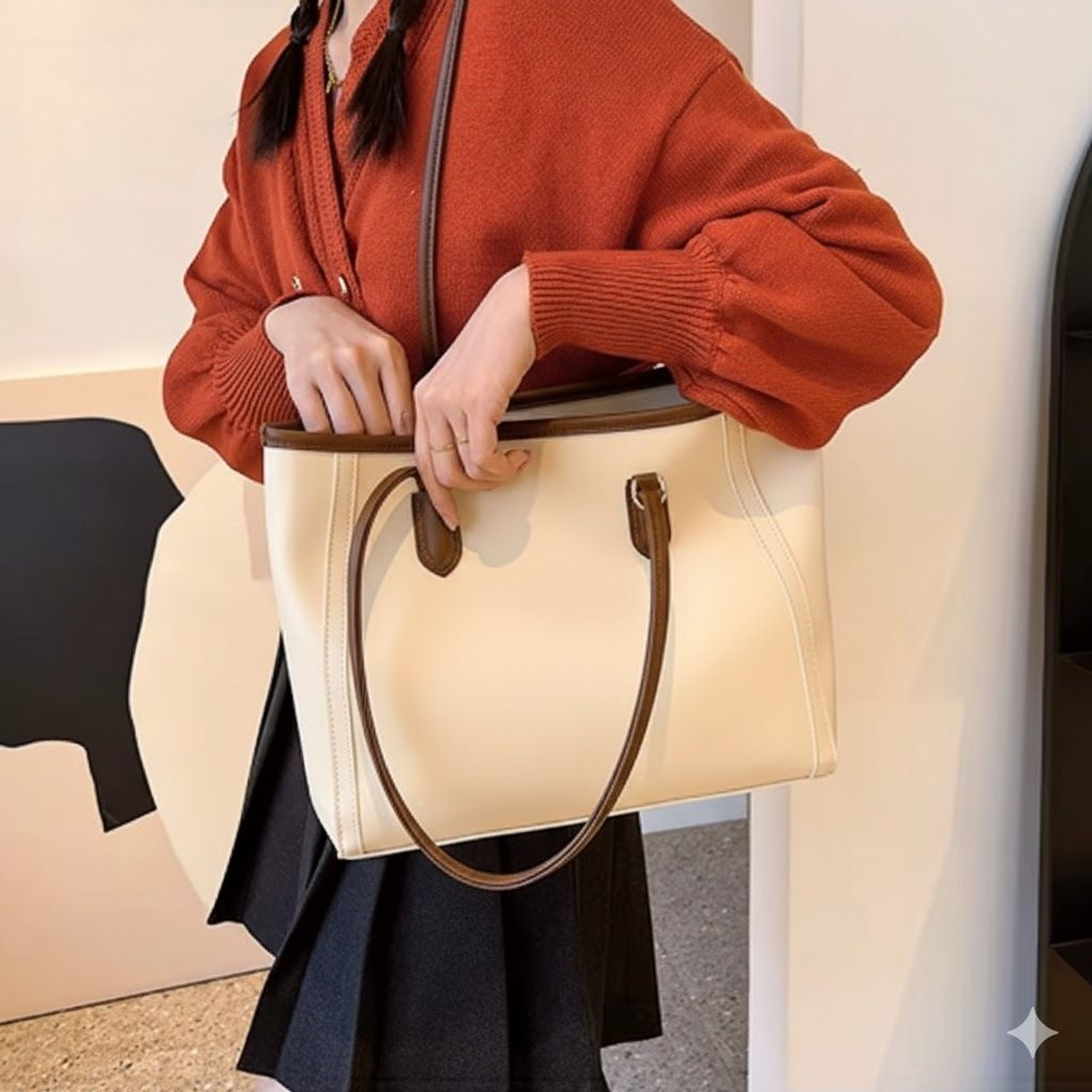 Image of SPRINGLY Tan Shoulder Bag Classic Attractive Solid Faux Leather handbag for girl & Crossbody bag shopper