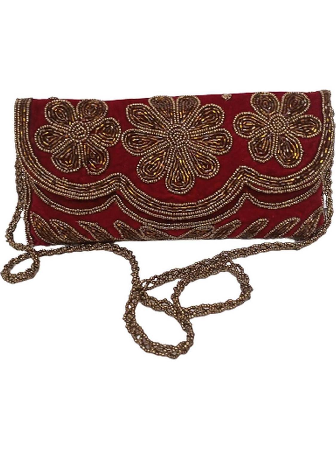 ACCESSORIZEME Maroon Clutch FLOWER HANDWORK CUT CLUTCH