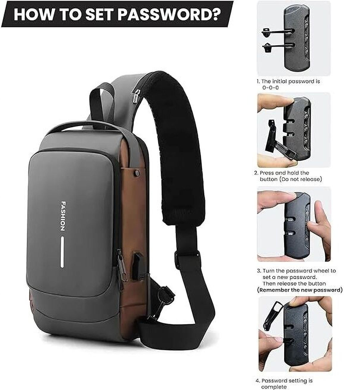 Image of LOGGIN Grey Sling Bag Waterproof Polyester Slim Unisex Crossbody Sling Bag Chest Backpack Men's