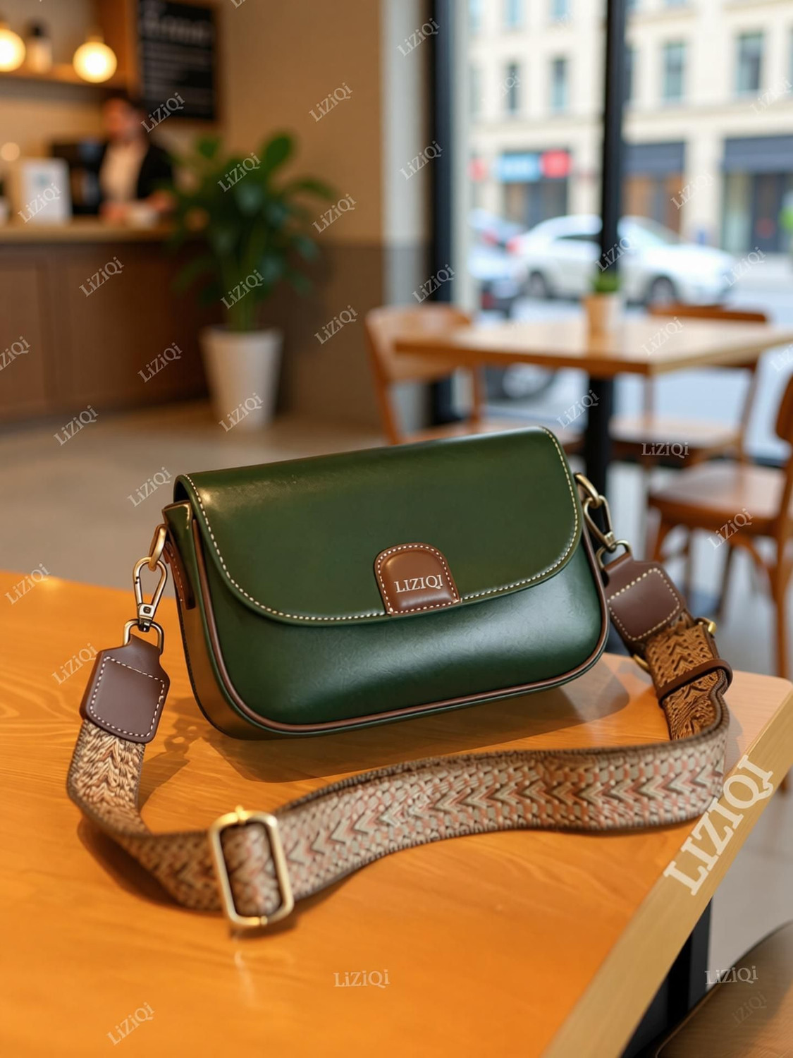Image of LIZIQI Green Sling Bag for women Ladies side