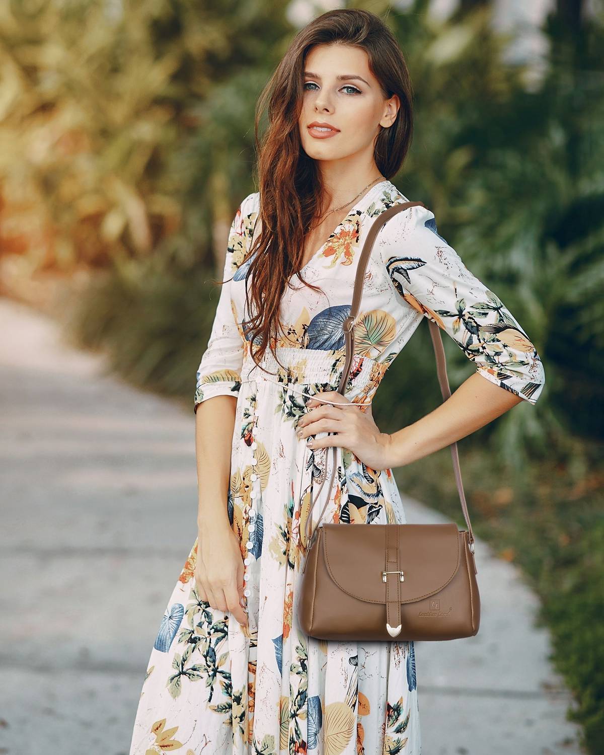 Leather Land Brown Gold Sling Bag Mud Brown - Image 3