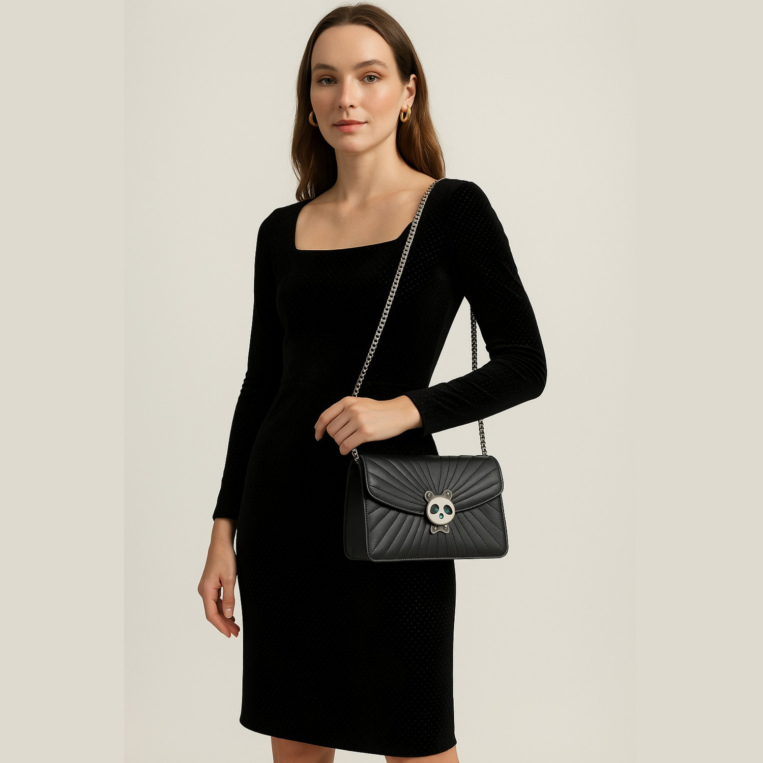 Image of clarisjames Black Women Sling Bag PU leather crossbody chain handle casual Black slingbag women
