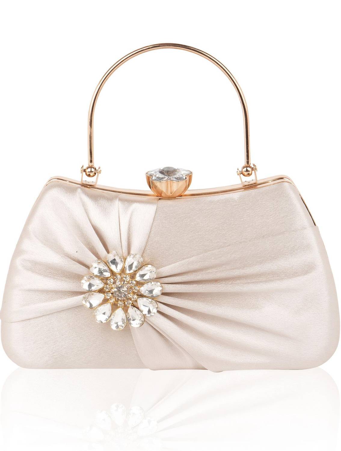 Bagnine Gold Clutch Elegant Party Handheld Purse | Detachable Chain Strap | Crystal Clasp Closures