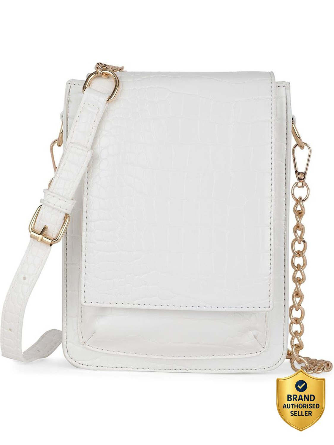 Image of Globus White Sling Bag Women White Animal Effect Small Rectangular Party Sling Bag