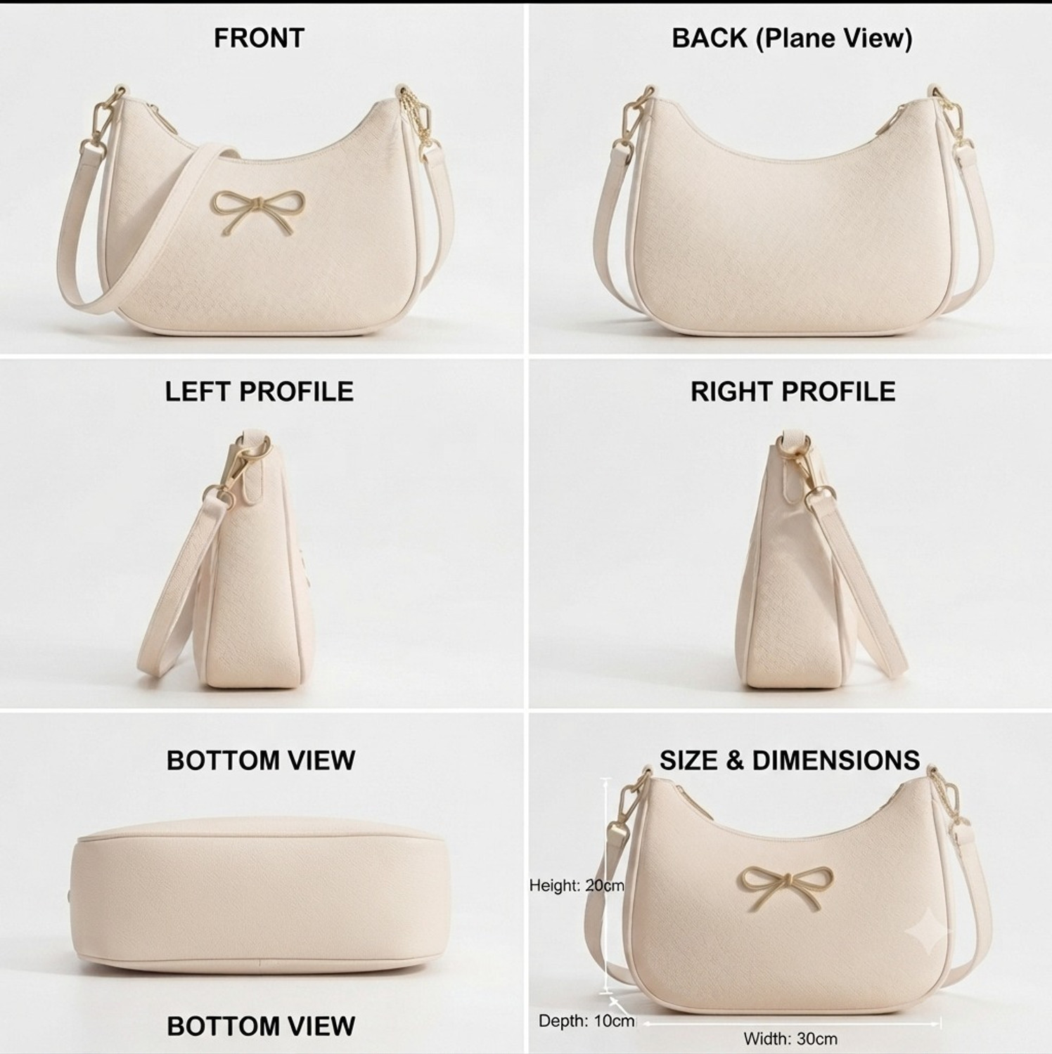 Image of Cleto Beige Shoulder Bag Aesthetic Golden Bow Off-White Hobo Shoulder Bag