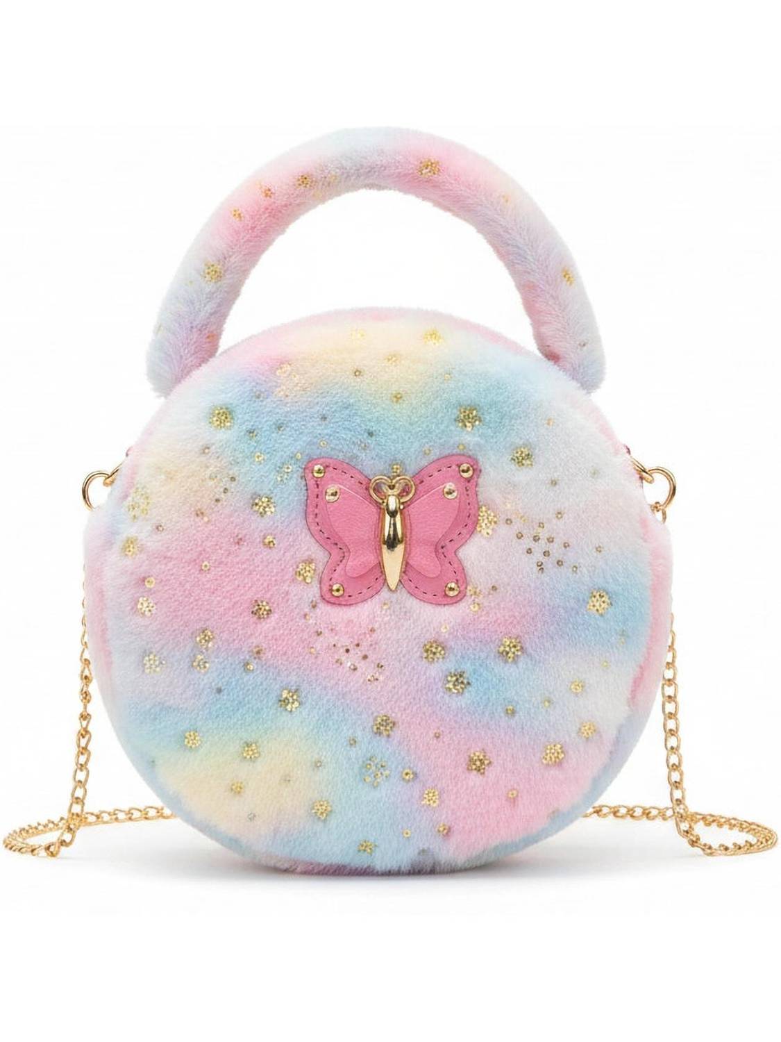 Beauty Queen Pink Sling Bag Dreamy Starry Butterfly Plush Crossbody Purse for Girls