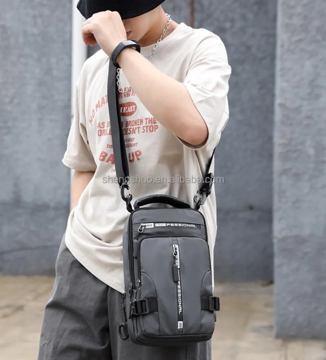 Image of JIEOER Grey Shoulder Bag sling bag|cross body bag|shoulder bag|chest bag|waist bag