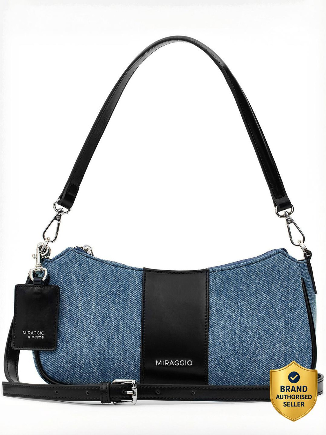 Image of Miraggio Black, Blue Shoulder Bag Bella Denim Shoulder Bag with Detachable & Adjustable Crossbody Strap