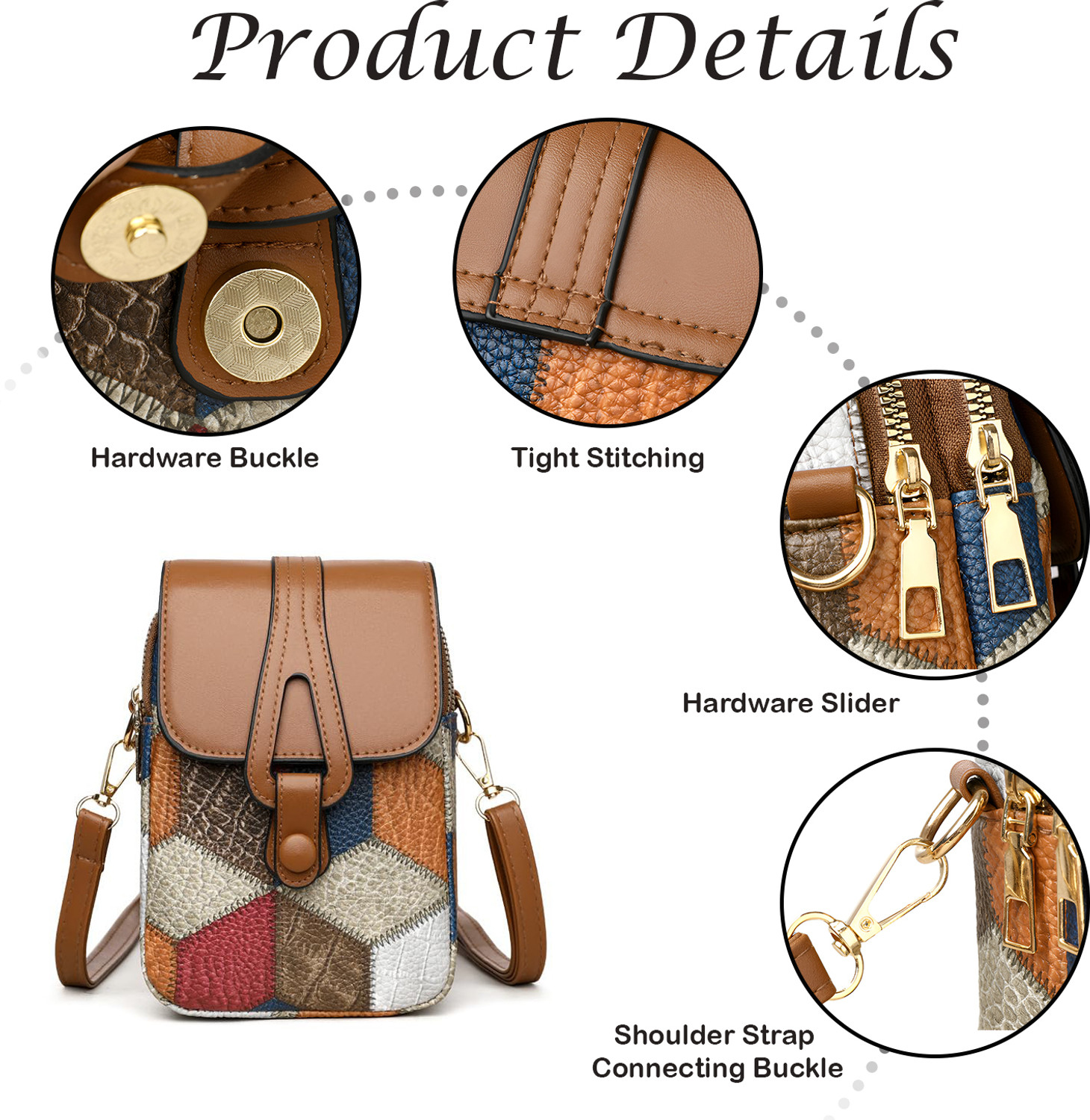 Image of MOMISY Multicolor Sling Bag Crossbody Sling Bag, Multi-Color Leather Phone & Card Holder
