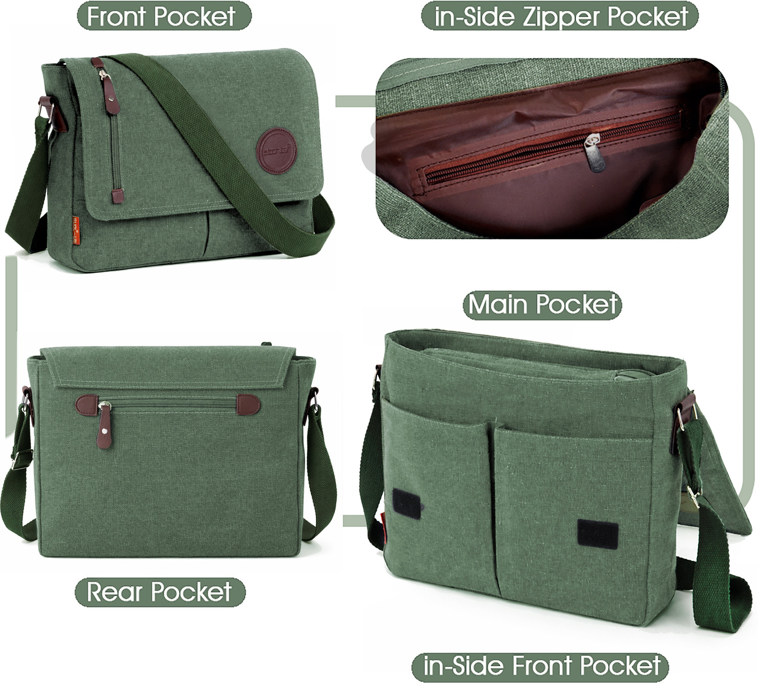 Image of STORITE Green Sling Bag Cross Body Travel Office Business Messenger One Side Shoulder