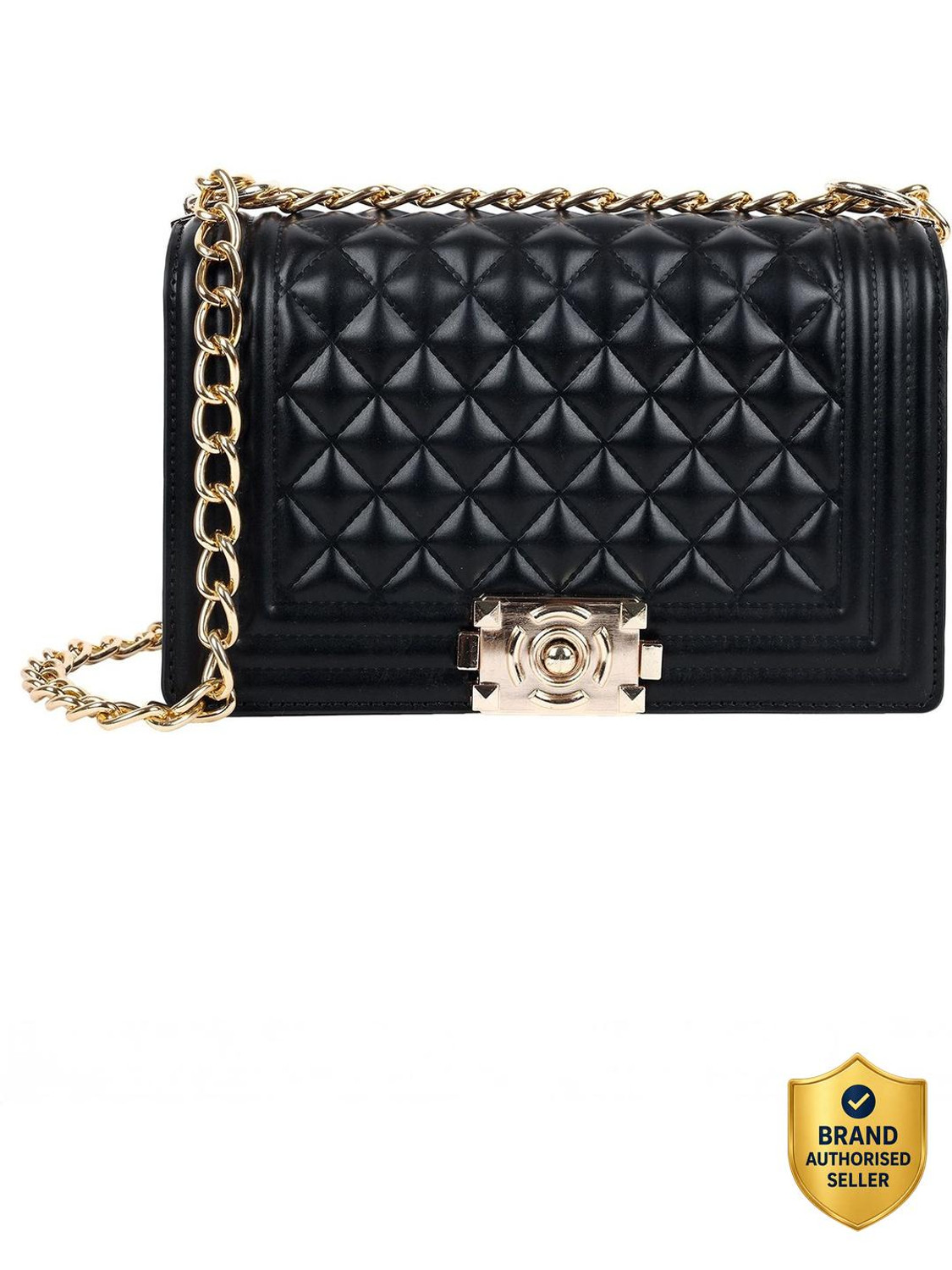 Image of LINO PERROS Black Sling Bag Womens Black Quilted Hand Bag