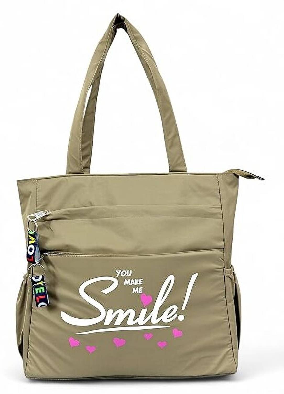 Buddy Cares Brown Messenger Bag Smile Tote Bag for Women & Girls - "You Make Me Smile" Canvas Shoulder Bag