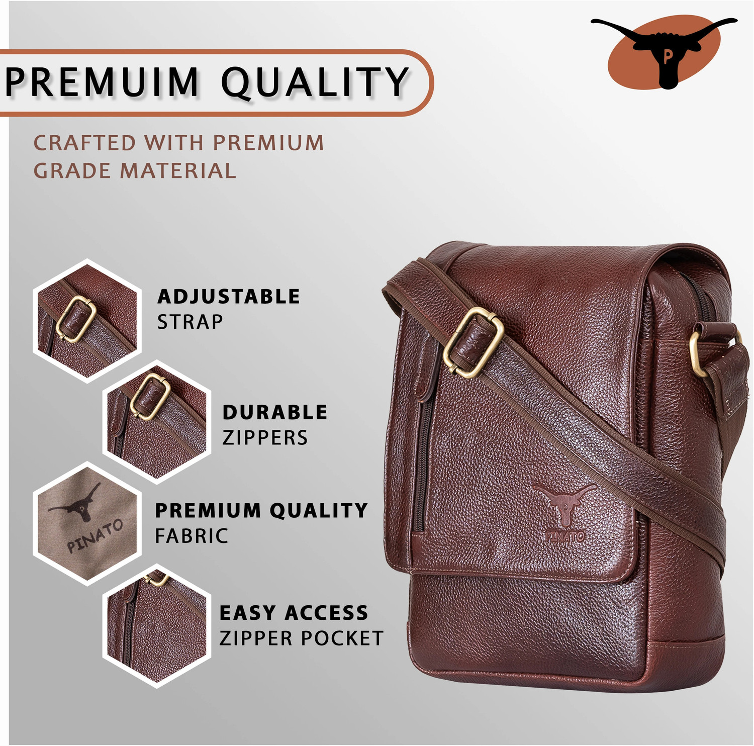 Image of Pinato Brown, Tan, Black Sling Bag PL-3144 Sling Bag Handmade from 100% Top Grain Leather