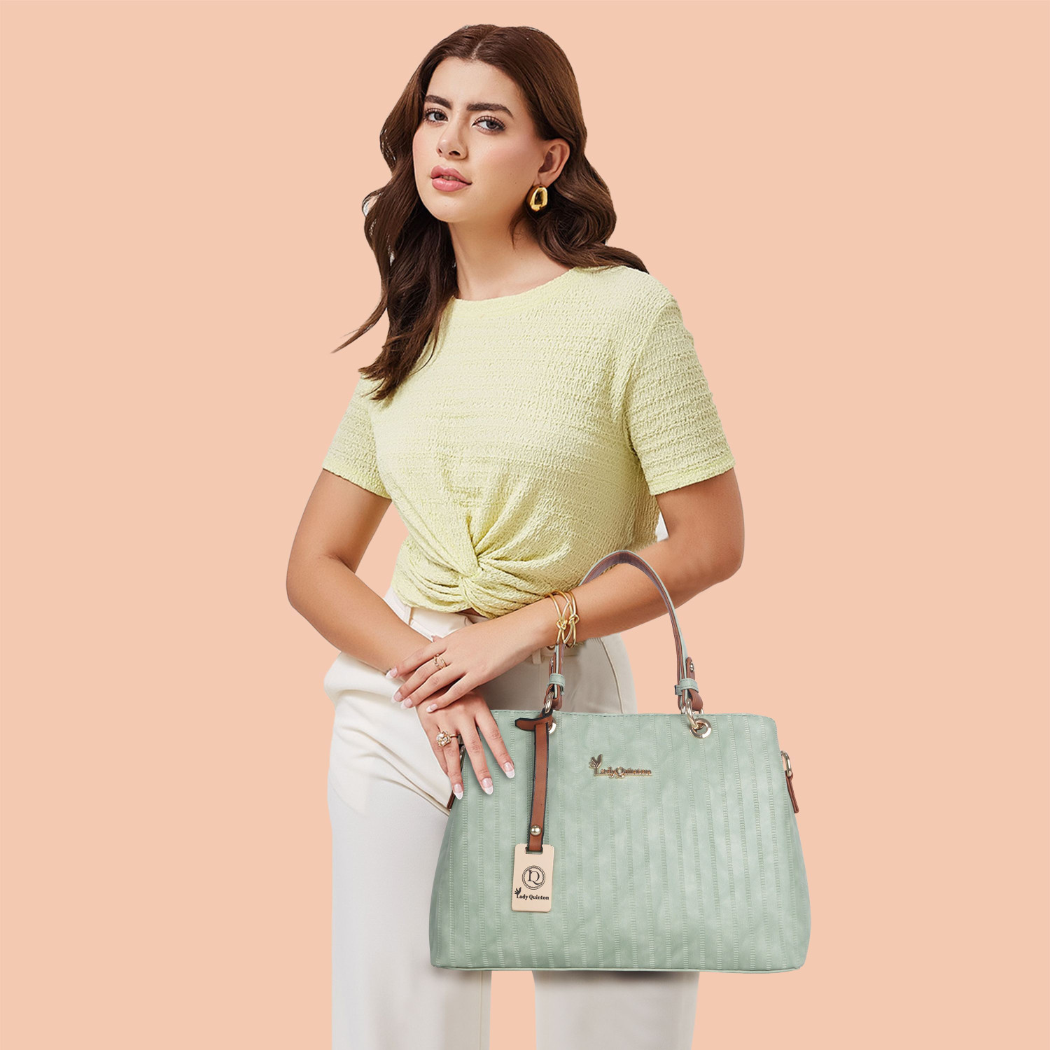 Image of LADY QUINTON ; DISIGNER BAGS Women Green Handbag