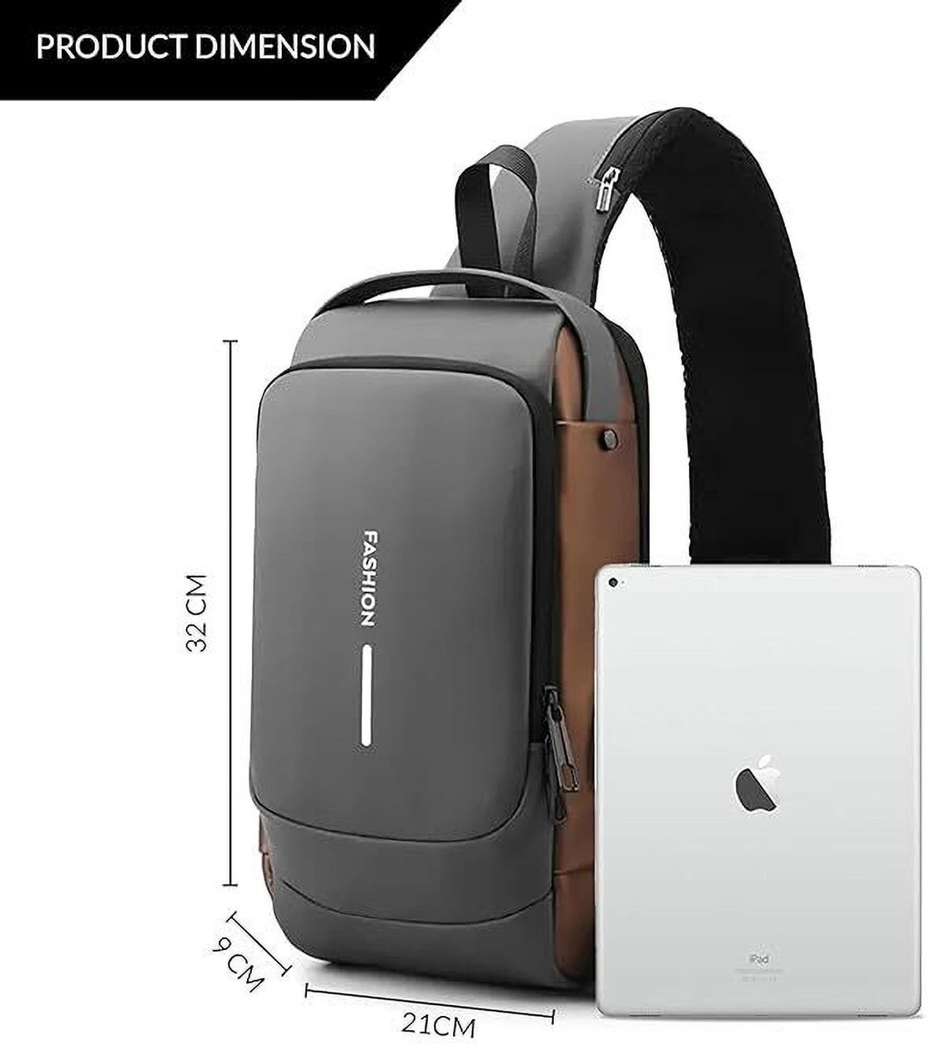 Image of LOGGIN Grey Sling Bag Waterproof Polyester Slim Unisex Crossbody Sling Bag Chest Backpack Men's