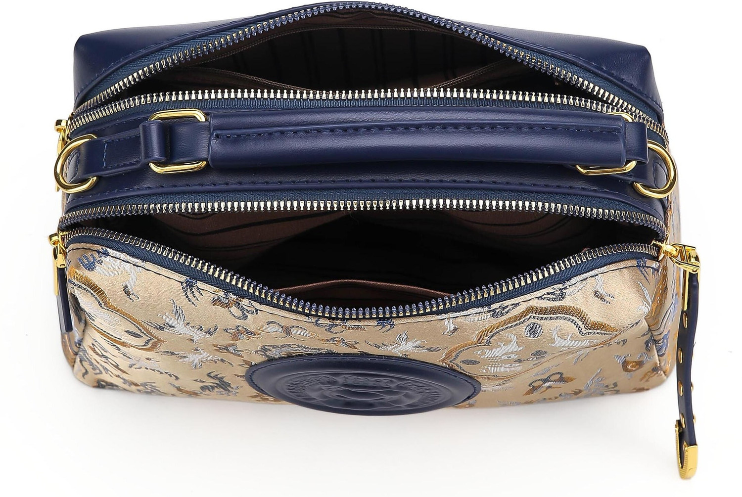 Image of Diva Dale Gold, Blue Sling Bag Stylish Trendy Premium Party-Wear Monogram Embroidery