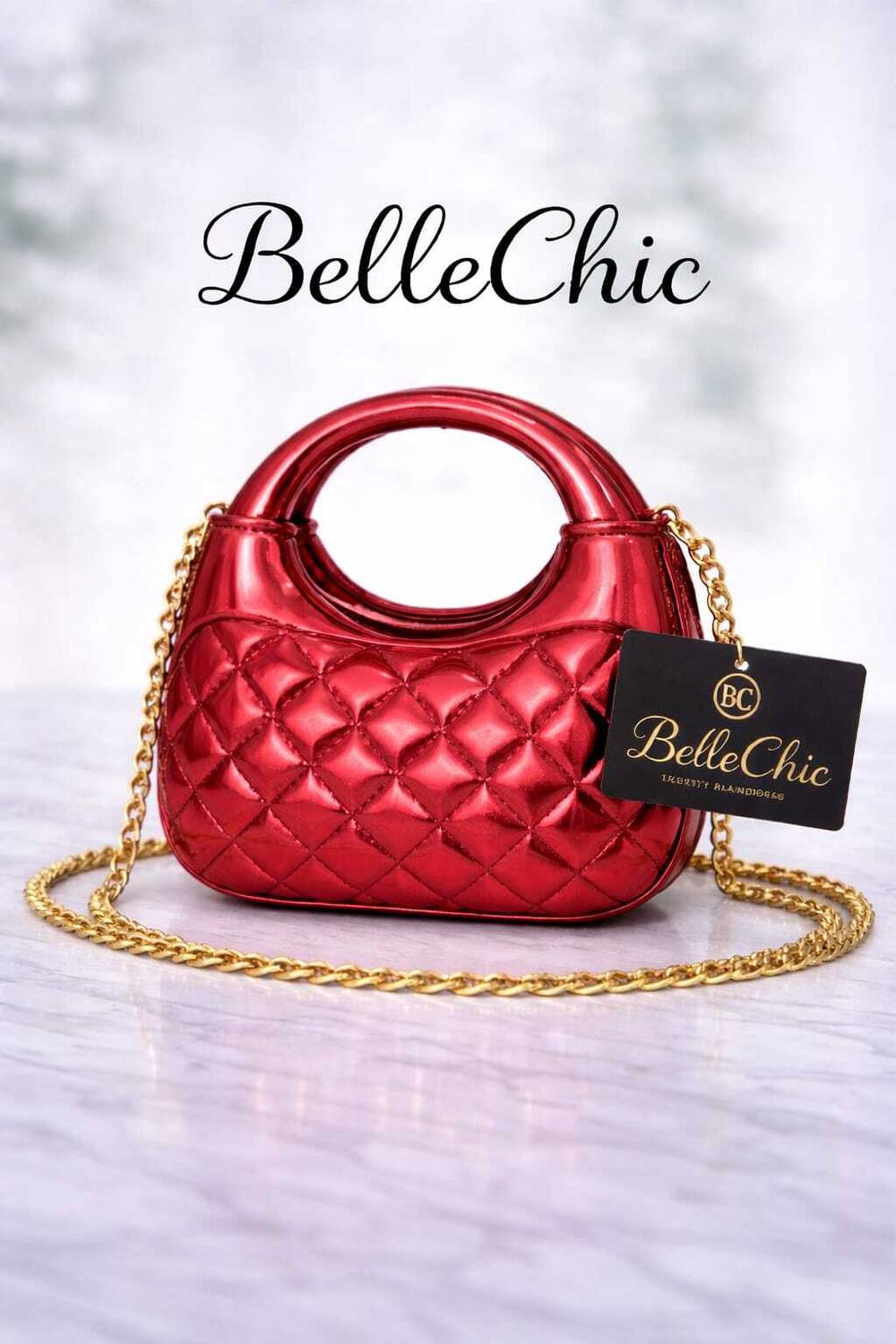 bellechic Red Sling Bag Mini Moon Cross Body Side Bag, Handbag for Fashion, Golden Chain mini (Metallic)