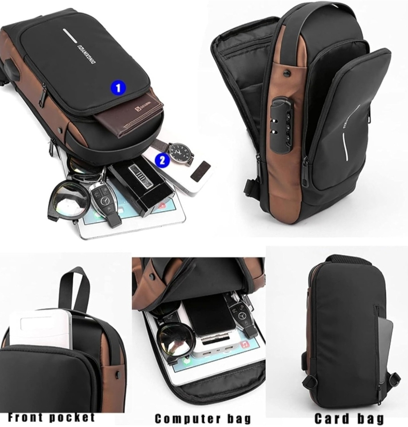 Image of fashnita Black, Brown Shoulder Bag sling bag businessman bag chest cross body bag with USB charging port