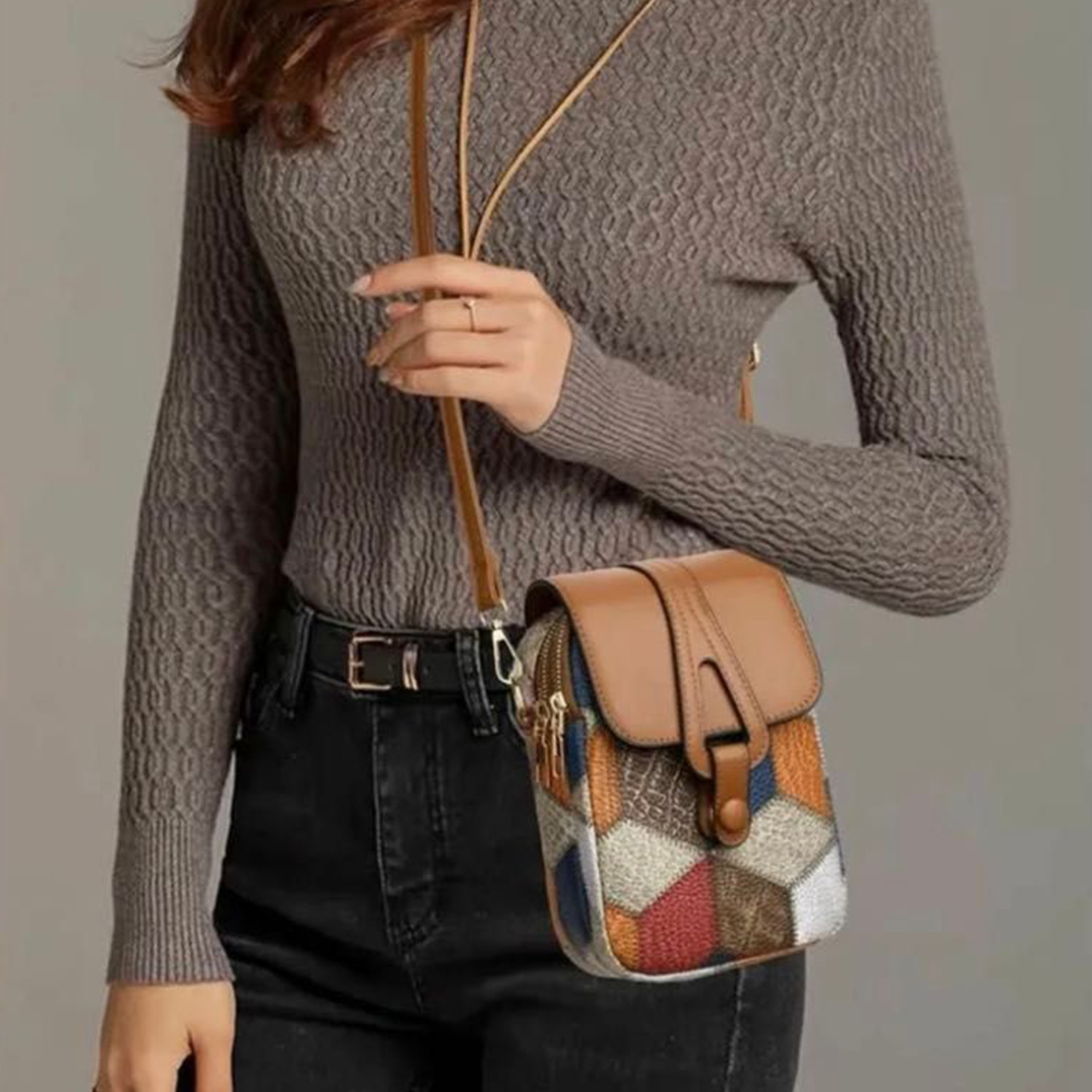 Image of MOMISY Multicolor Sling Bag Crossbody Sling Bag, Multi-Color Leather Phone & Card Holder