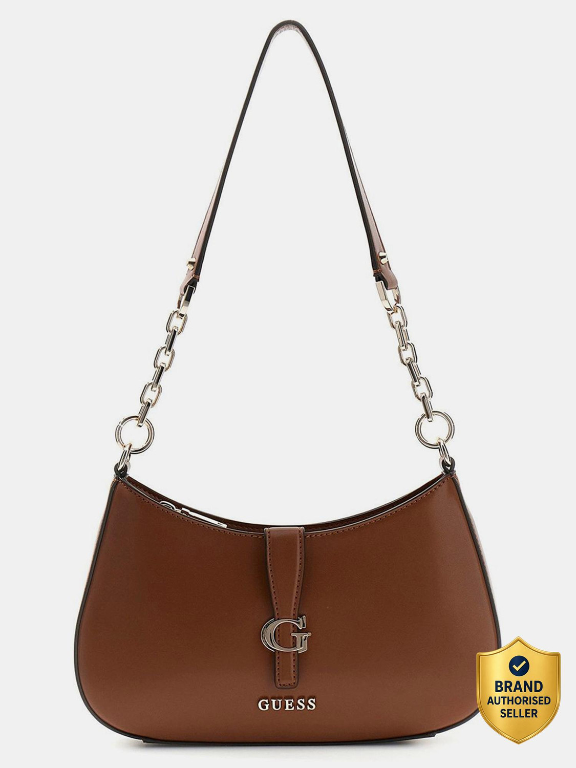 Image of GUESS Brown Shoulder Bag Carrie Top Zip