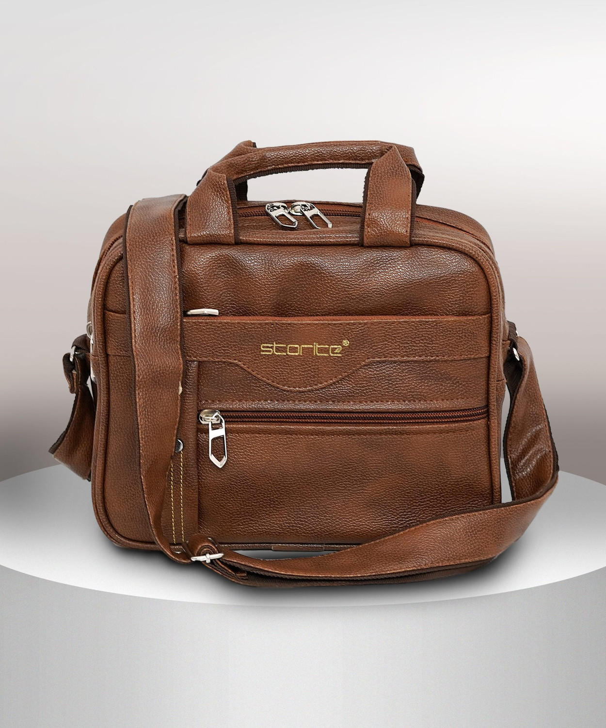 Image of STORITE Brown Sling Bag Stylish Small PU Leather Sling Cross Body Travel Office One Side Shoulder Bag