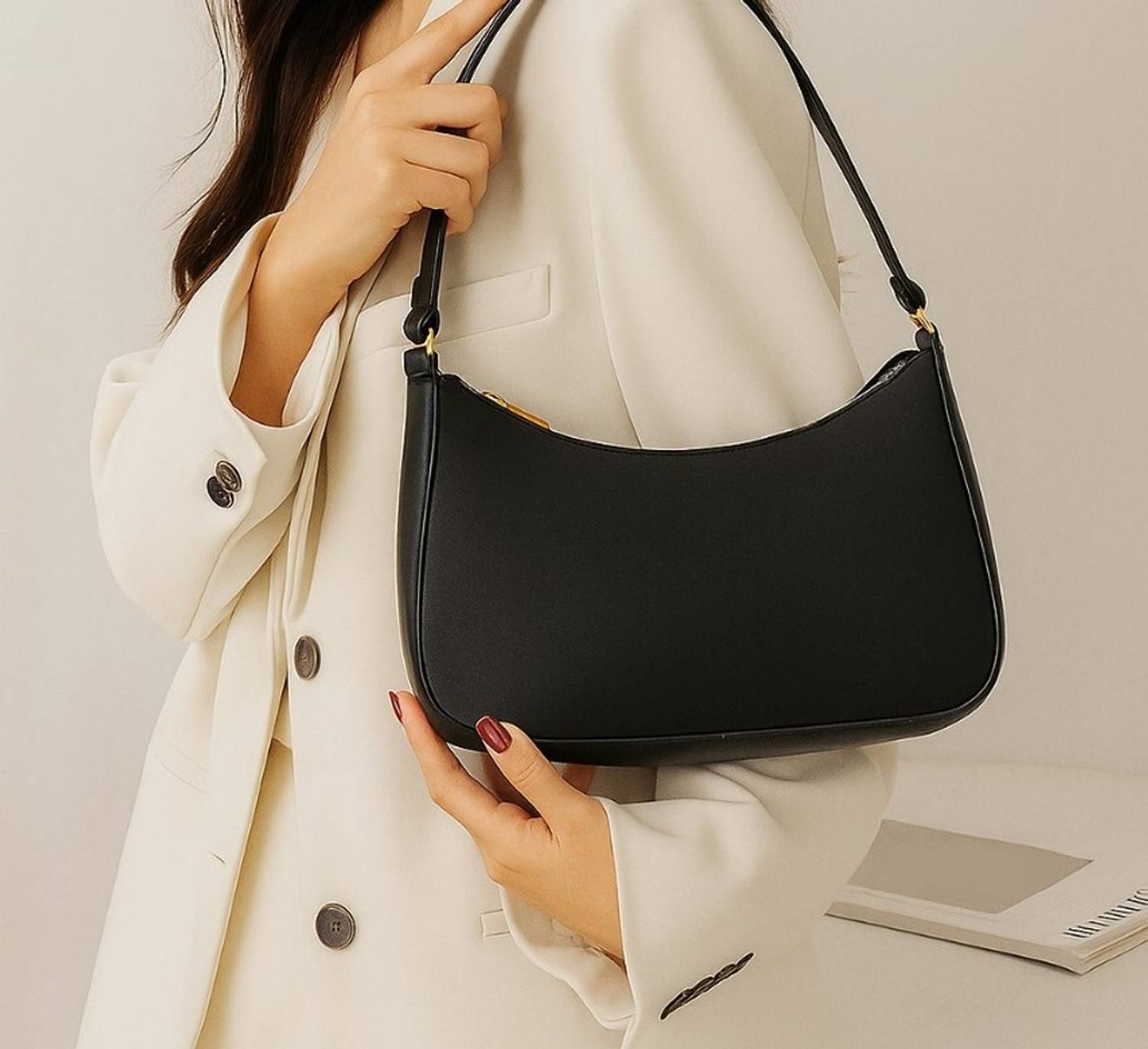 Zeraqi Black Sling Bag Half moon black black - Price in India