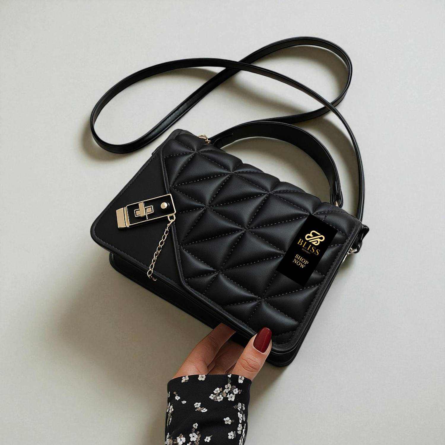 Bliss Black Sling Bag Black casual twist lock aesthetic slingbag
