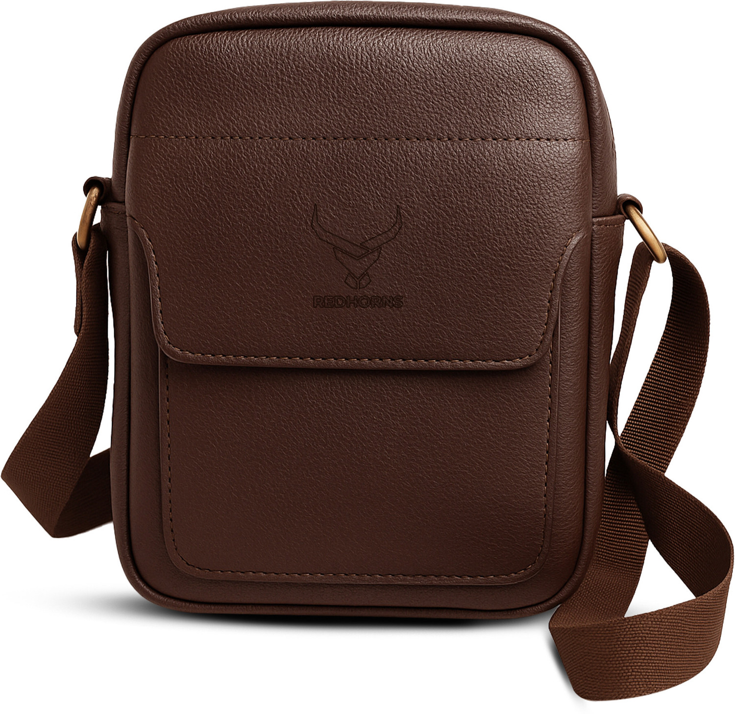 Image of REDHORNS Brown Sling Bag Faux Leather Crossbody Sling Bag