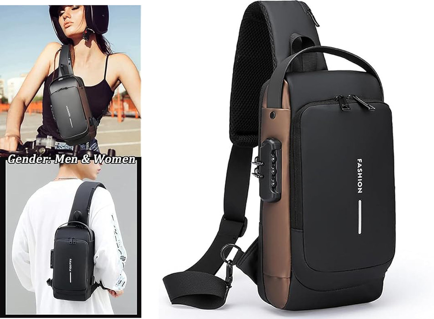 Image of CRZYDE Black Shoulder Bag Unisex Waterproof Crossbody Sling Bag - Anti-Theft, USB Charging