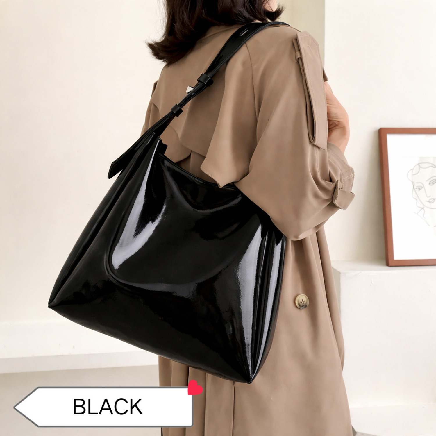 Image of Osman Black Sling Bag Stylish Glossy Tote Handbag Spacious Daily Use Sling Bag