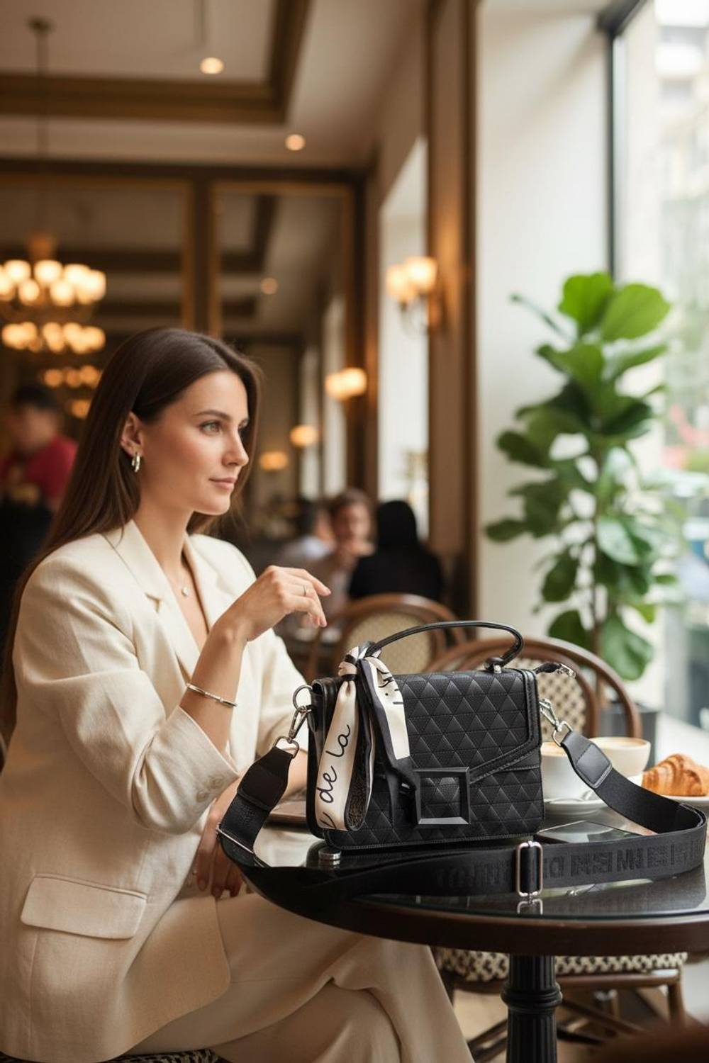 ALONZO Black Sling Bag Women Sling Bag PU Leather Handbag with Buckle Closure & Adjustable Strap