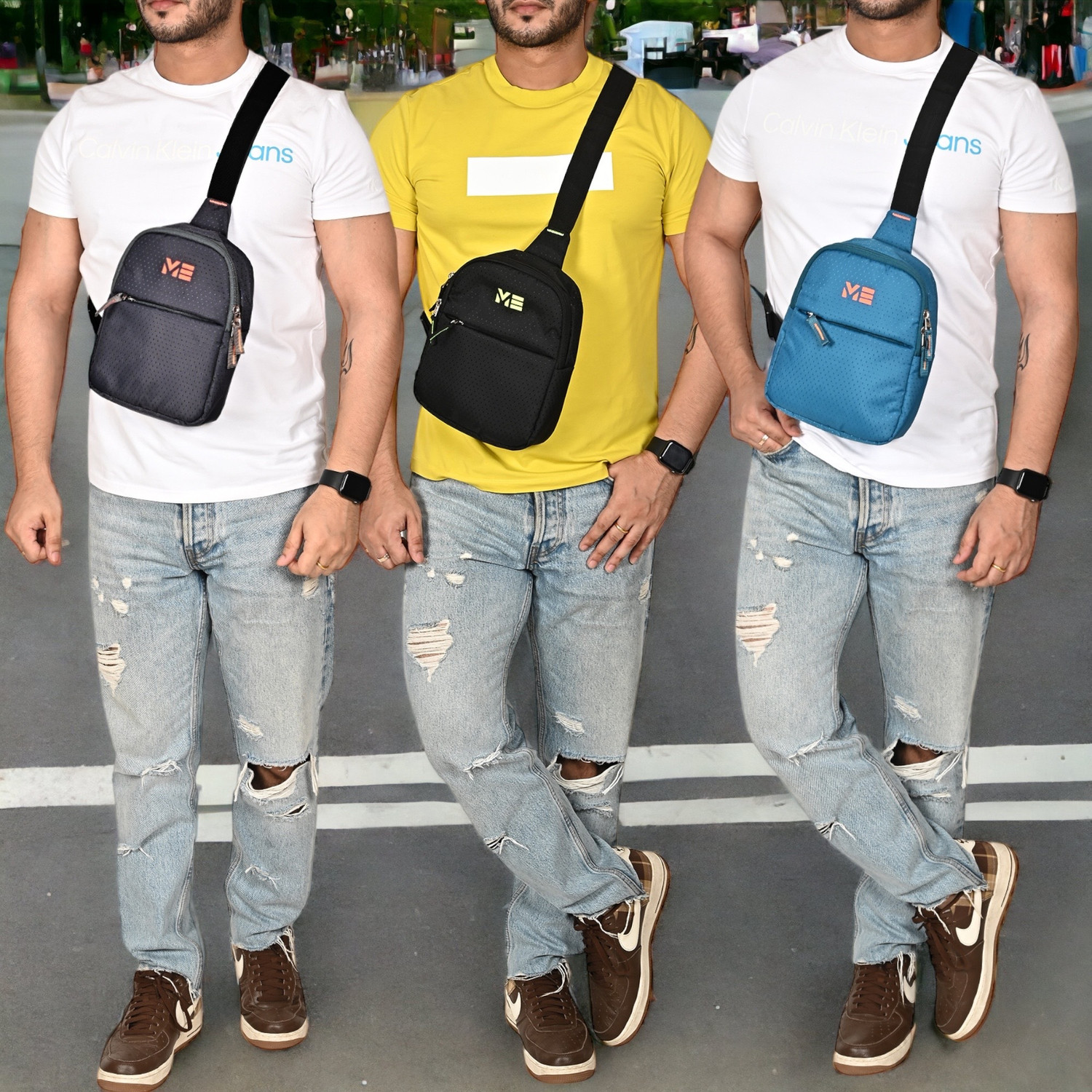 Image of Lappee Black Men Sling Bag Tourister chest shoulder Sling bag for men Travel side crossbody Sports bag.