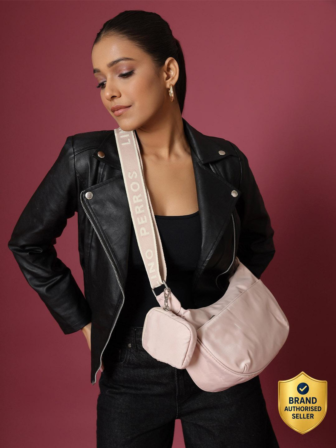 Image of LINO PERROS Pink Sling Bag Women's Peach Crossbody Bag