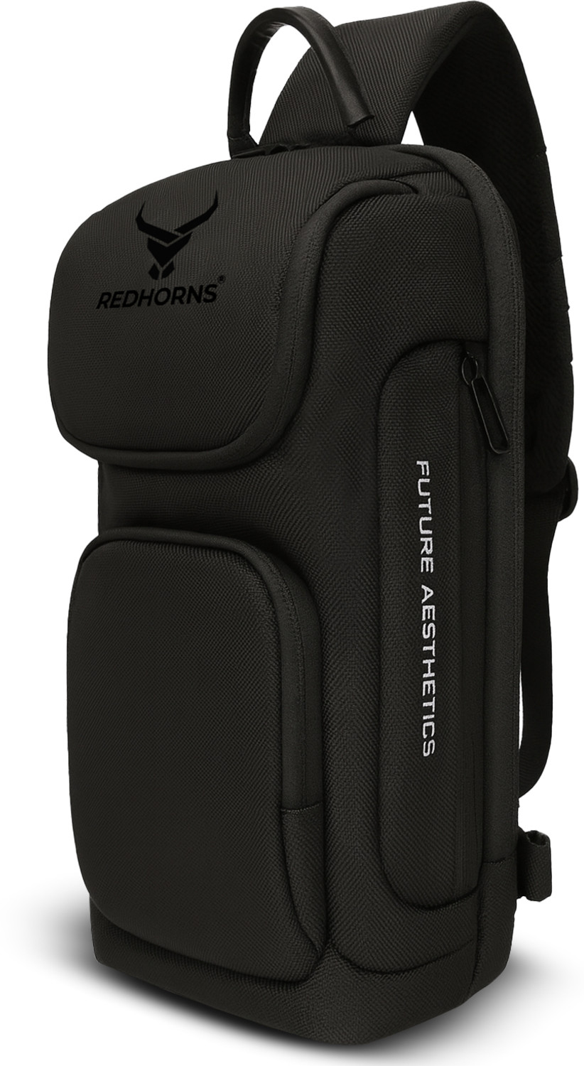 Image of REDHORNS Black Sling Bag Waterproof Cross body Bag for Unisex Travel Sling Backpack Ideal for Daily Use
