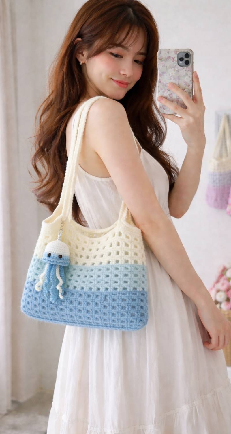 Somsom Blue Tote Crochet Bag - Image 2