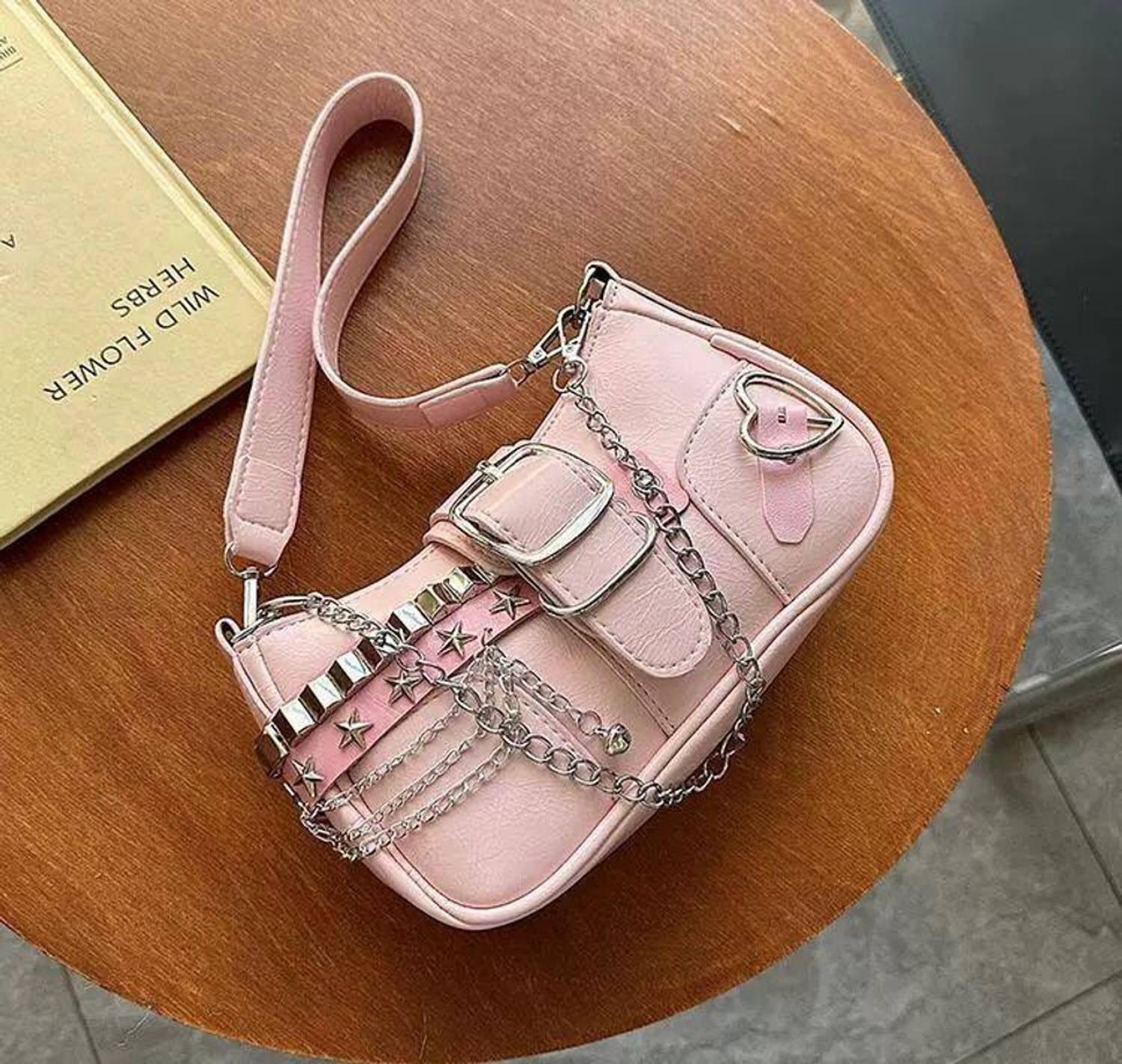 karan enterprises Pink Shoulder Bag * Y2K Heart decor Pink