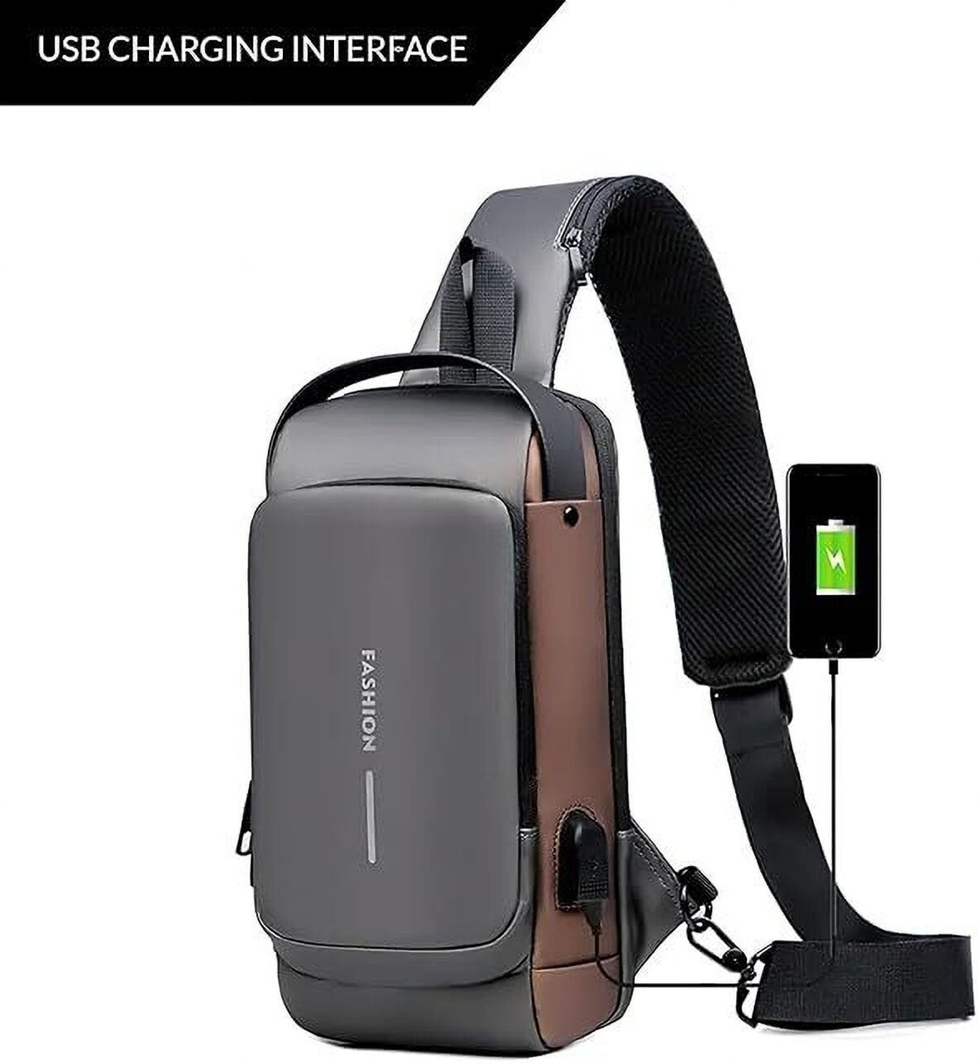 Image of LOGGIN Grey Sling Bag Waterproof Polyester Slim Unisex Crossbody Sling Bag Chest Backpack Men's