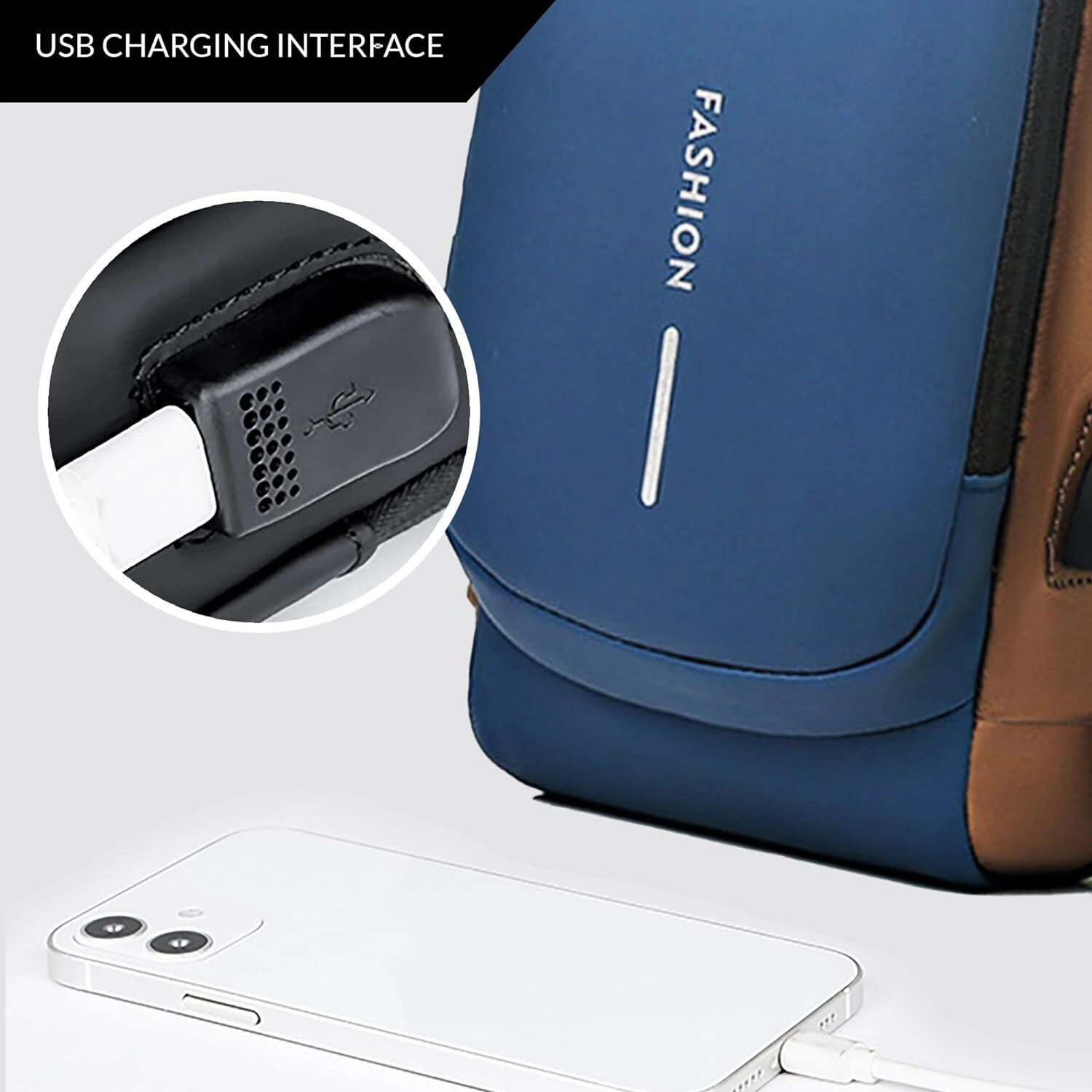Image of ALMURAT Blue Shoulder Bag USB charging bag Charging backpack with power bank Tech port Backpack