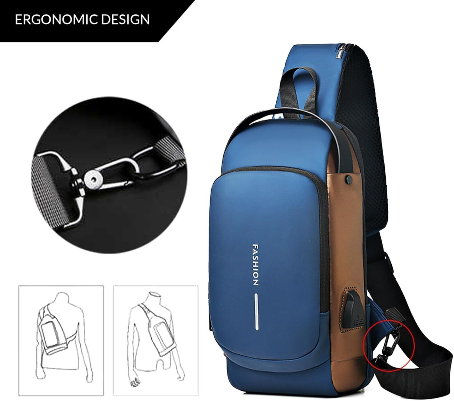 Image of ALMURAT Blue Shoulder Bag USB charging bag Charging backpack with power bank Tech port Backpack