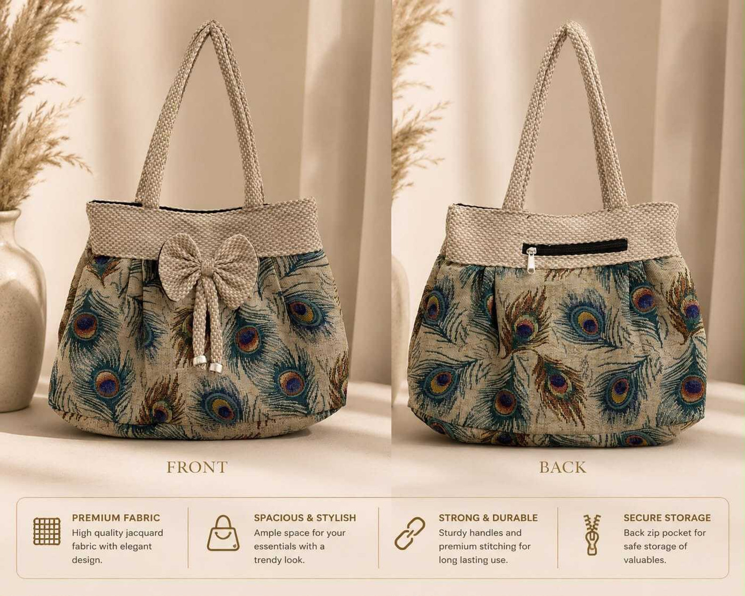 Image of KRIDHA TEXTILES Multicolor Shoulder Bag MOR PANKH PRINTED HAND BAG - KH586