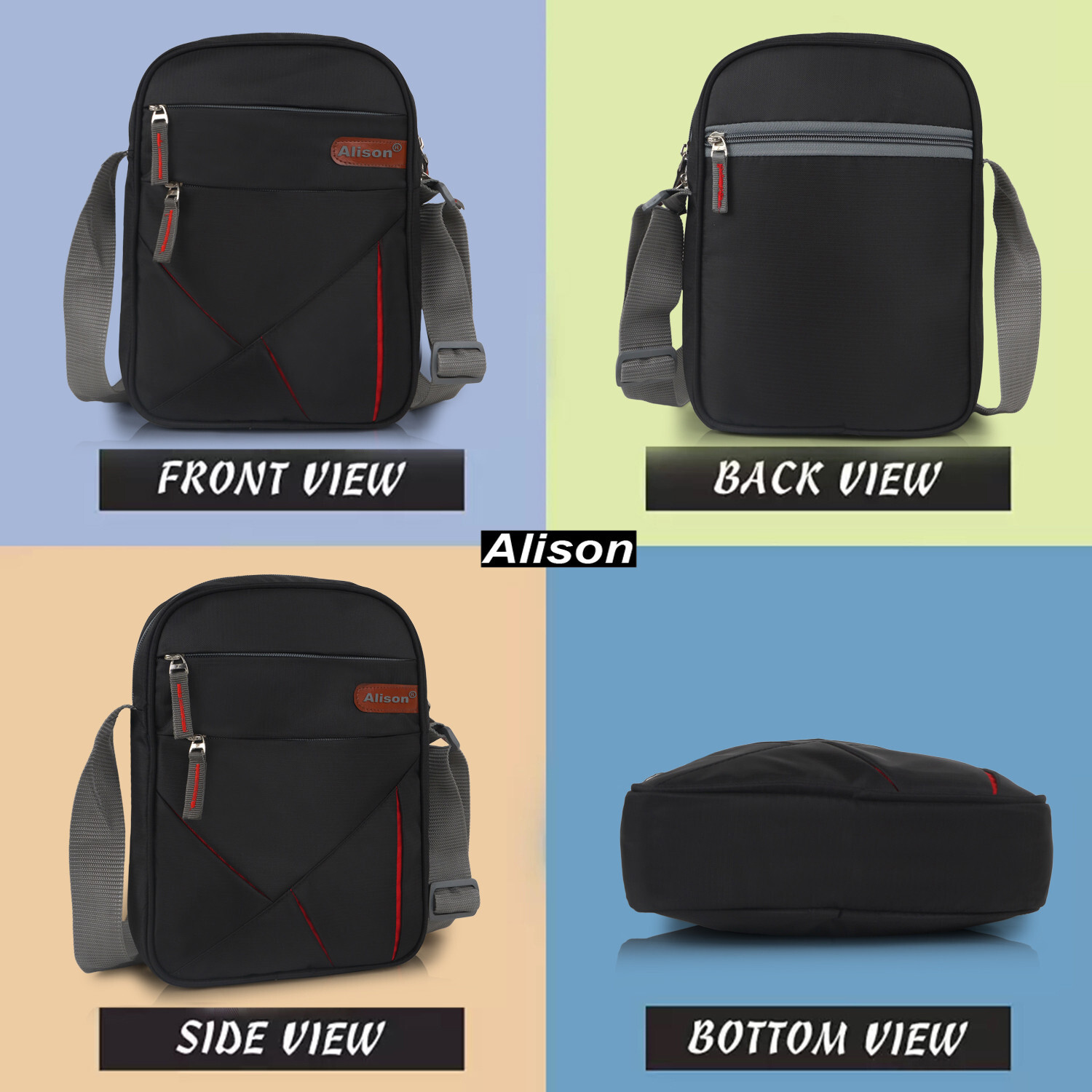 Image of Alison Men Black Messenger Bag