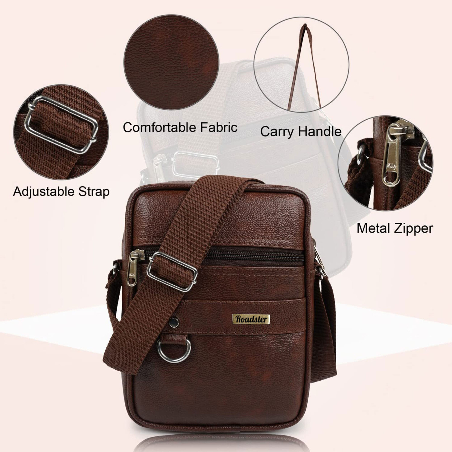 Image of Roadster Brown Sling Bag Vegan Leather sling bag for men