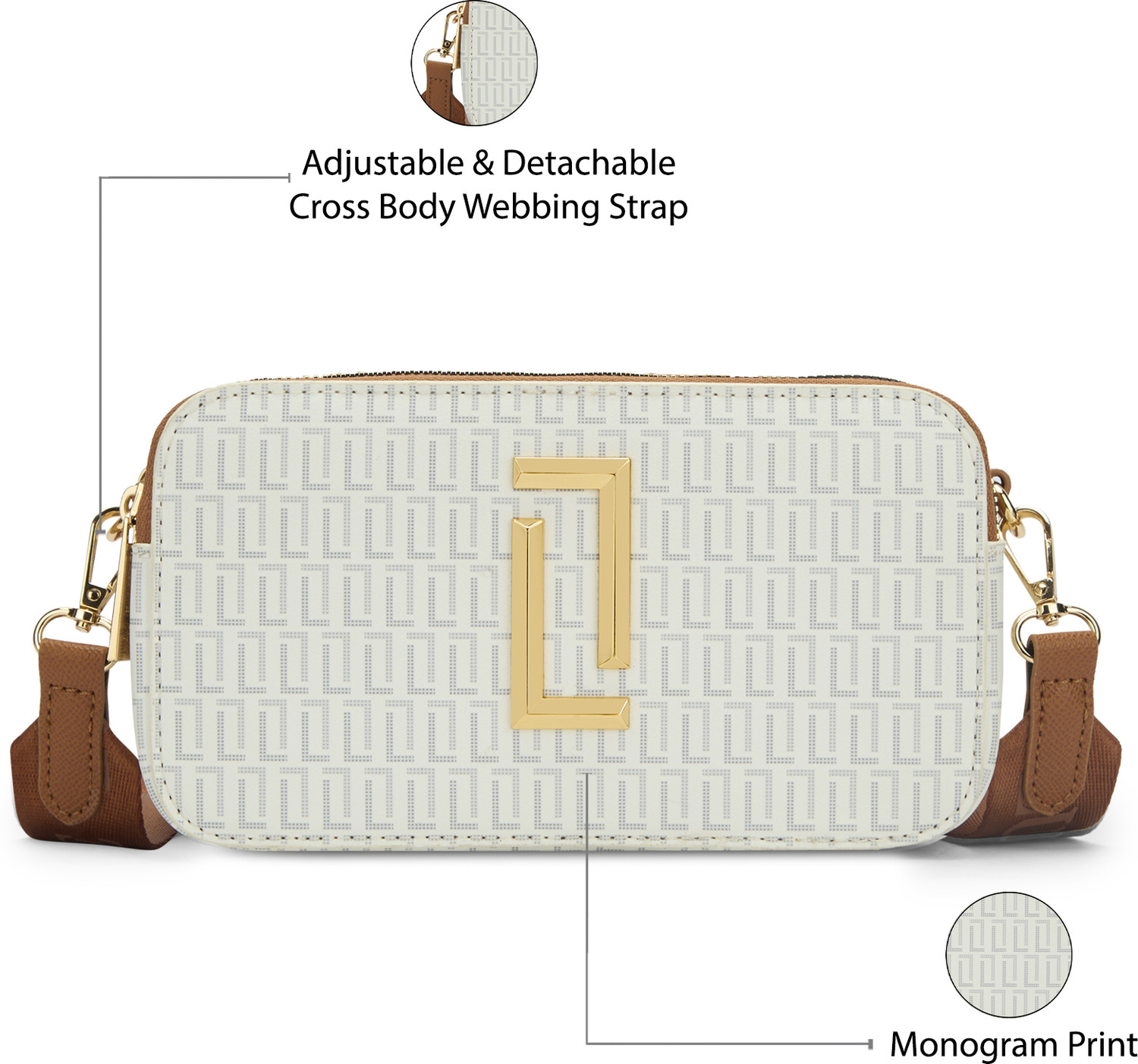 Image of Lavie Luxe White Sling Bag Mono Fenny