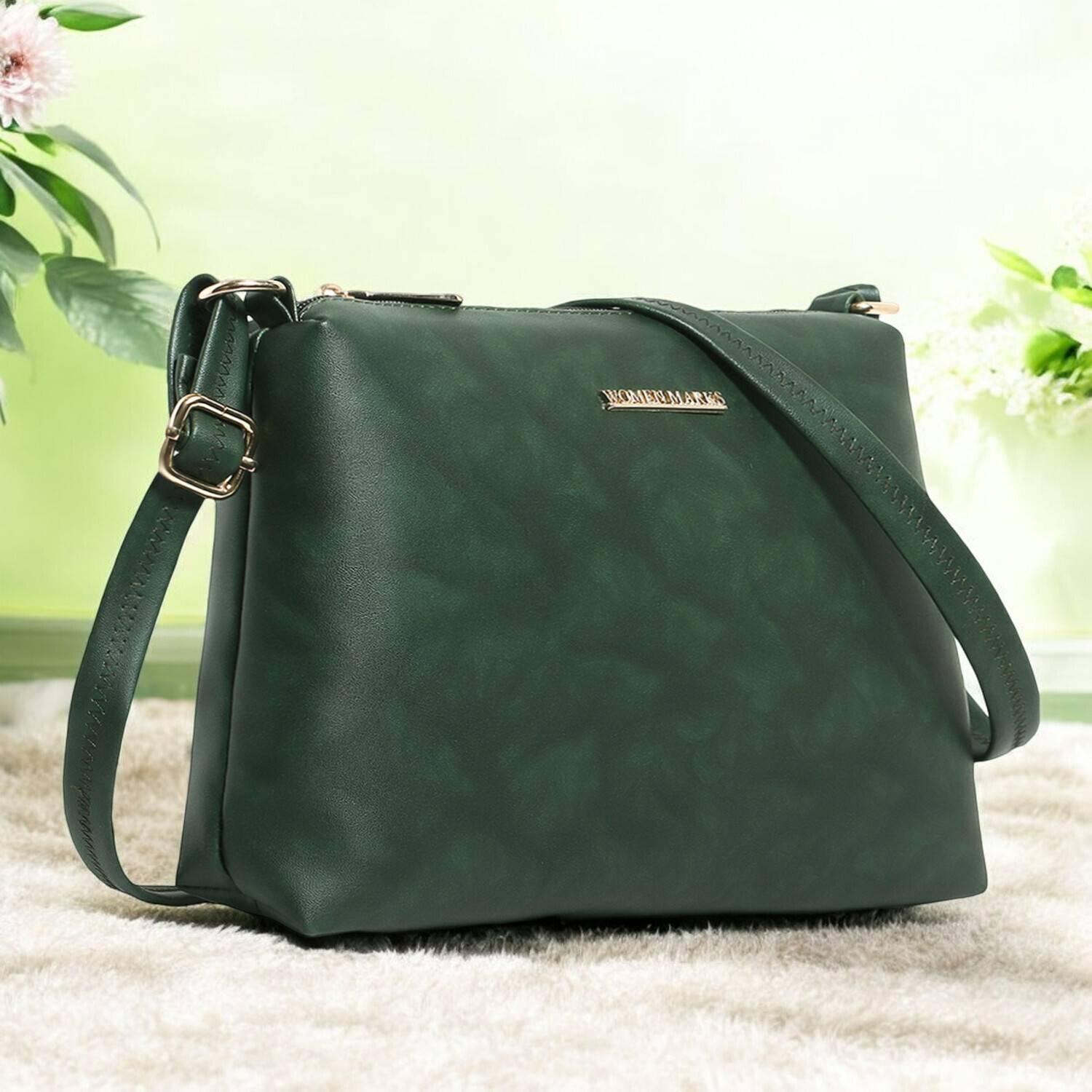WALLET bag＋POCKET shoulder／ブラック×ネオングリーン Women Marks Green Sling Bag DARK-GREEN-PLANE-POUCH DARK GREEN