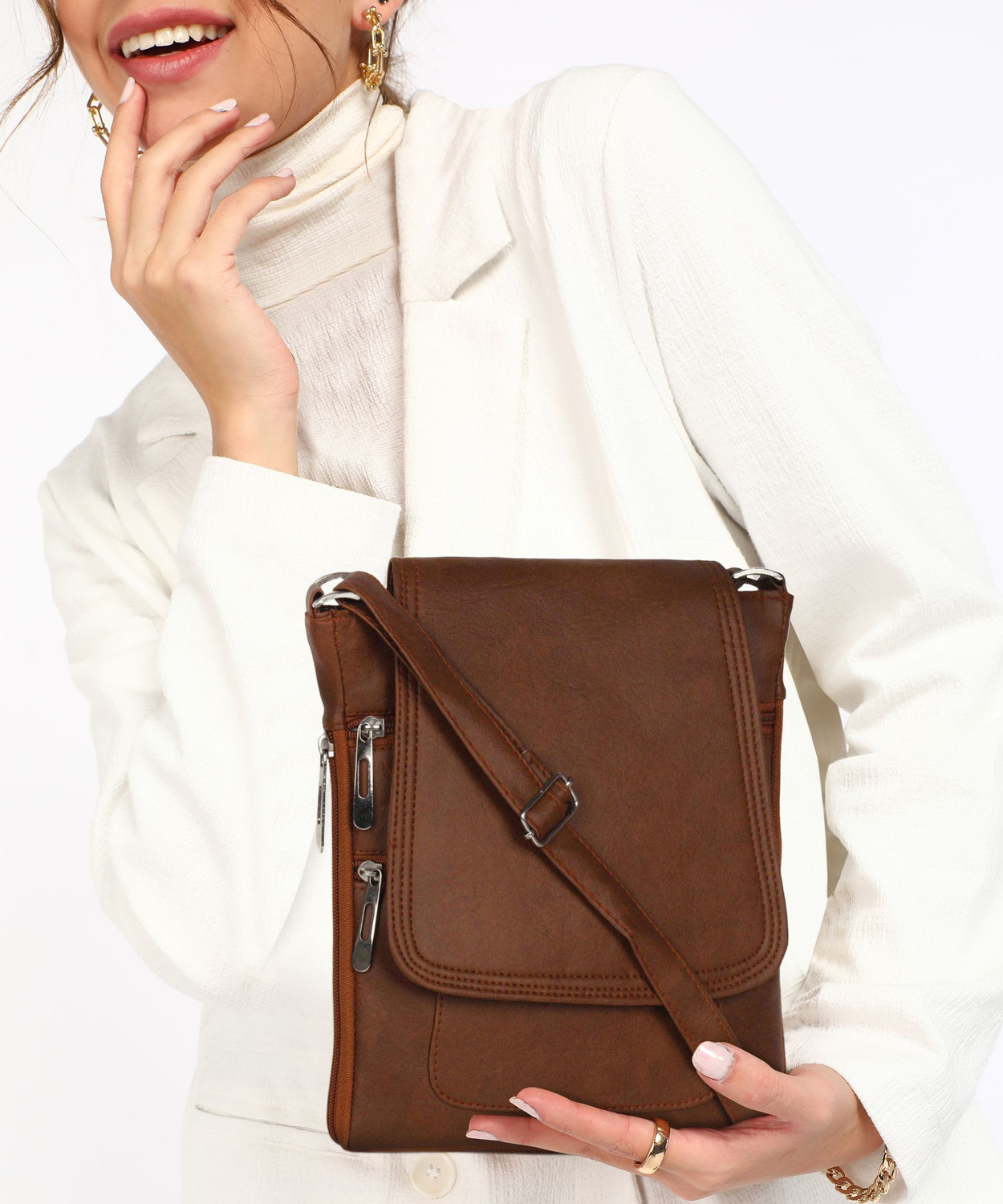 Image of Punto Uno Brown Sling Bag For Girls,Women