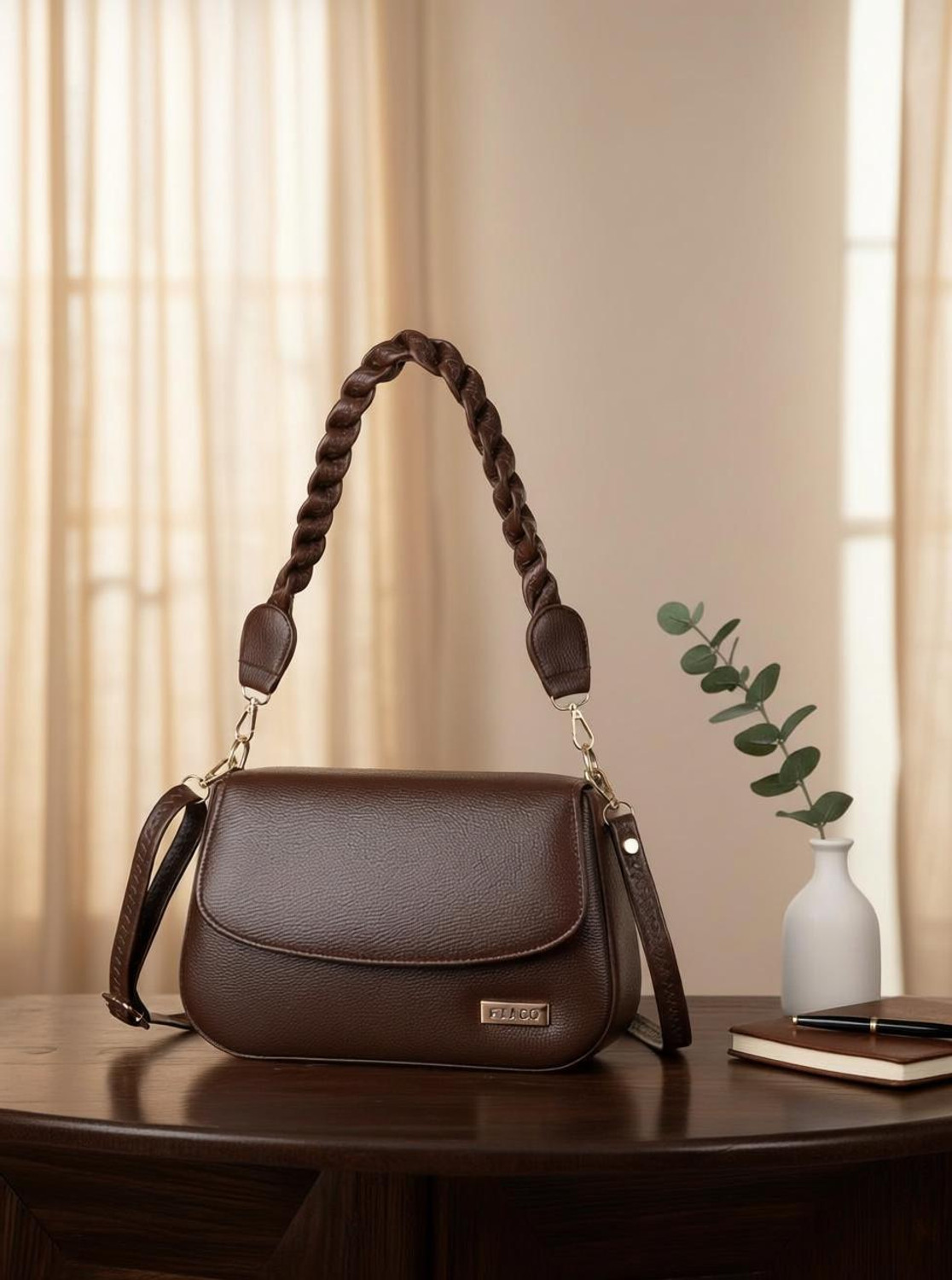 Image of FIAGO Brown Sling Bag Classic Women's - Lightweight, Stylish, and Spacious Design