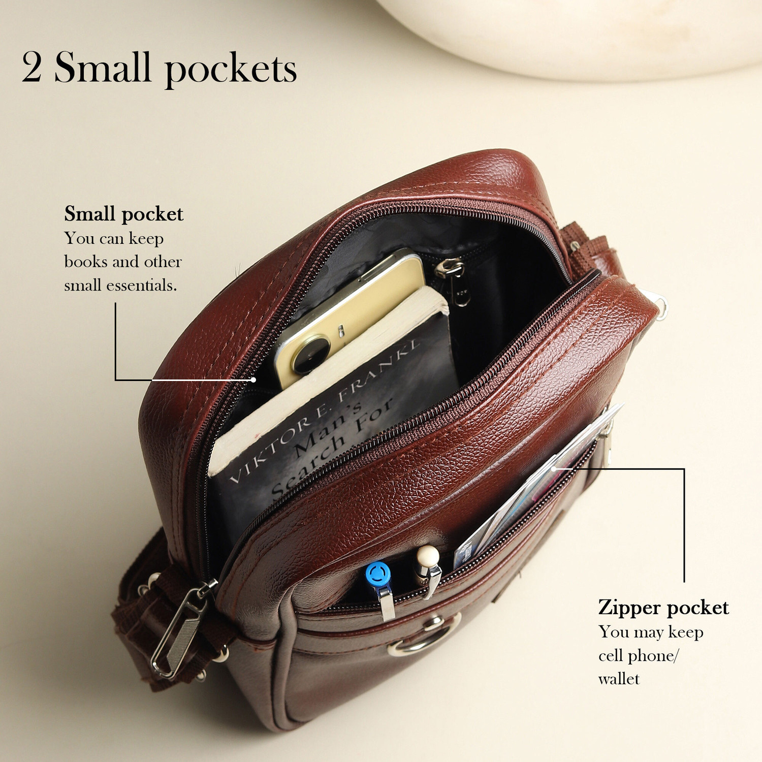 Image of Roadster Brown Sling Bag Vegan Leather sling bag for men
